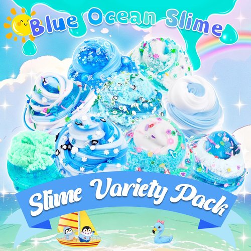 LAWOHO Blue Ocean Slime Kits - 6 Pack Non-Stick Butter Cloud Slime for Ages 8-12 | Perfect Birthday & Holiday Gifts