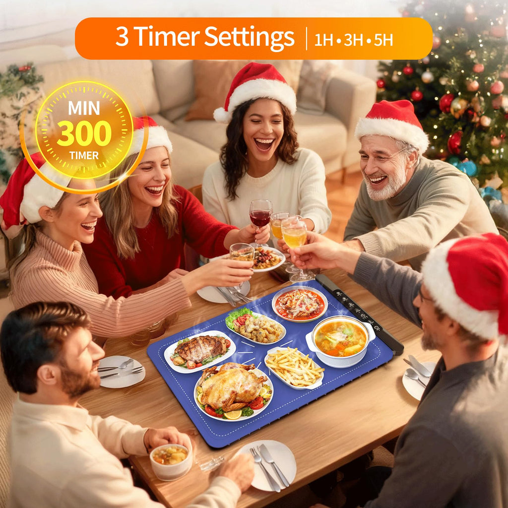 Warming Mat for Food, Electric Warming Tray for Dishes, Portable Heating Pad with 6 Hours Shut-Off, Silicone Food Warmer for Buffet, Party and Countertop with 4 Temperature Levels and Smart Timer