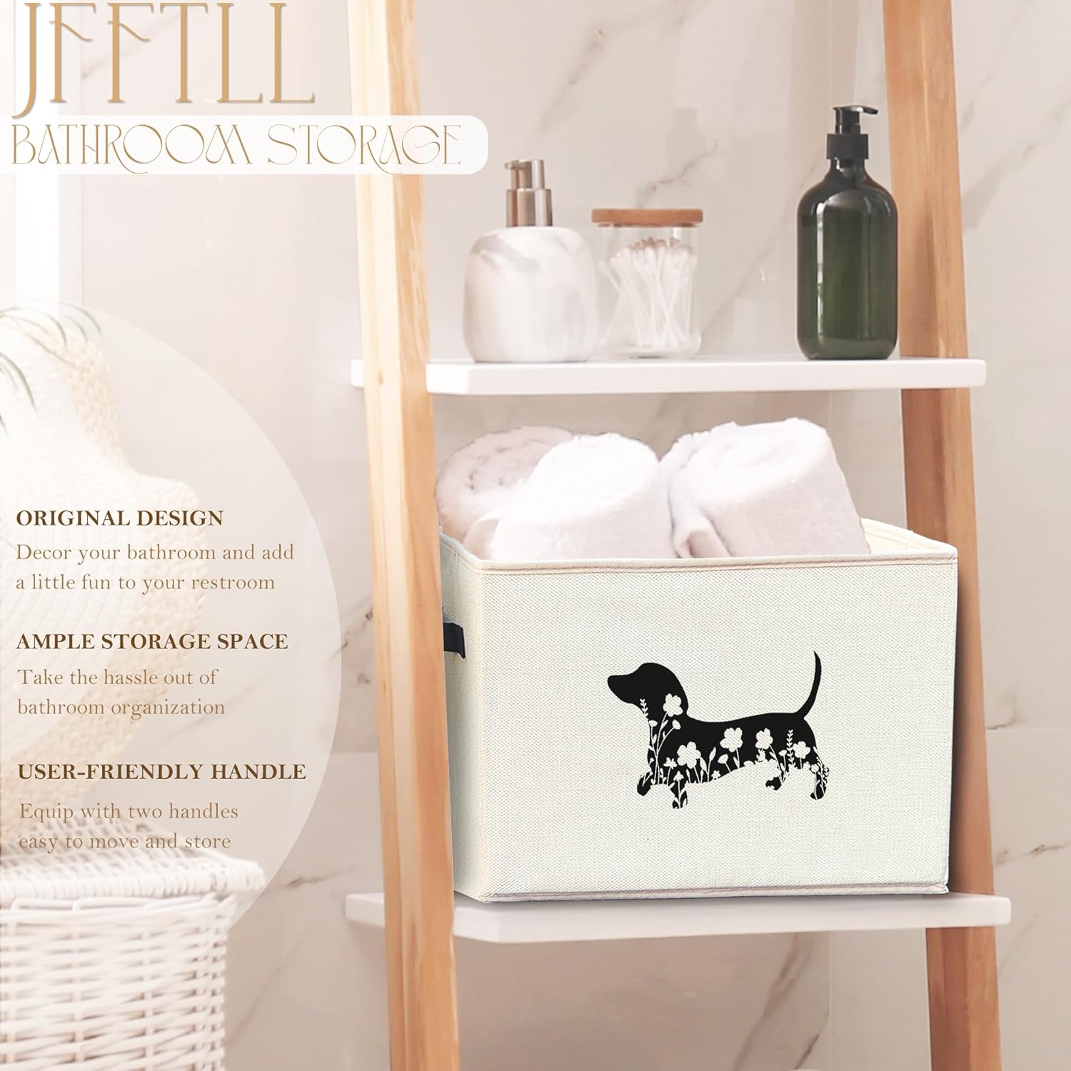 Skiennix Dachshund Dog Toy Basket - Black Floral Collapsible Storage Organizer for Pet Supplies