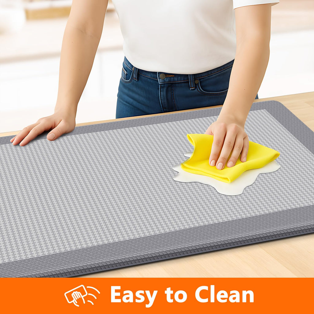 SofterCharm Kitchen Mats, 2PCS Kitchen Rugs for Floor, Cushioned Anti-Fatigue Mats for Kitchen Floor, Non-Slip Standing Desk Mat for Sink, Home, Laundry & Office, 17.3"x30"+17.3"x59" (Grey)