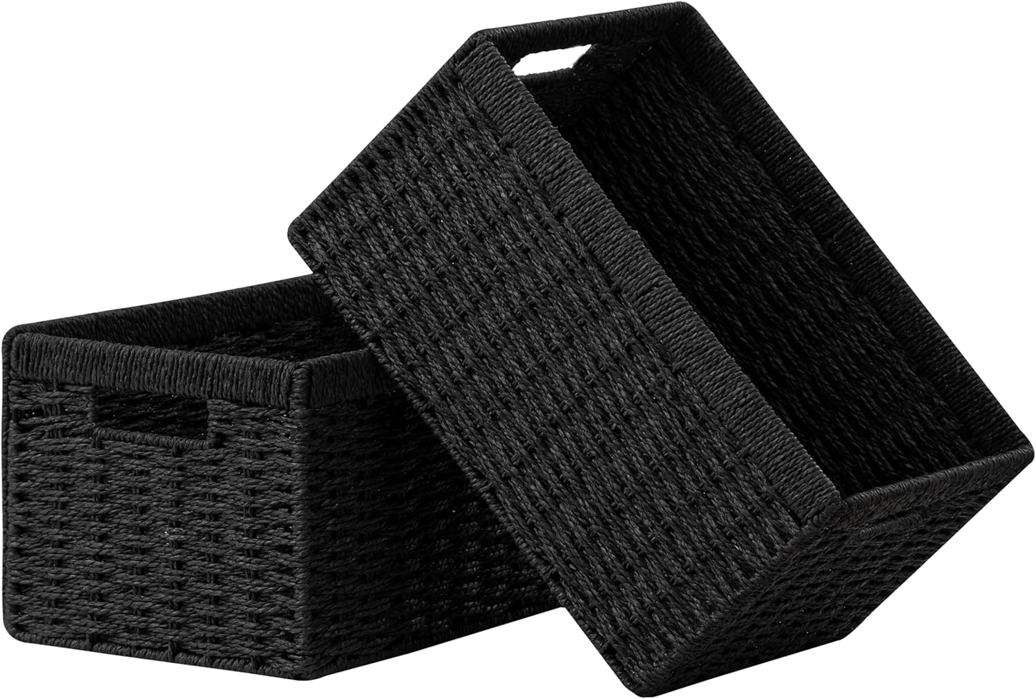 UBBCARE Wicker Storage Baskets - Foldable Rectangular Design with Handle | 2 Pack, Black, 13.4L x 8.3H x 7.1W Inches
