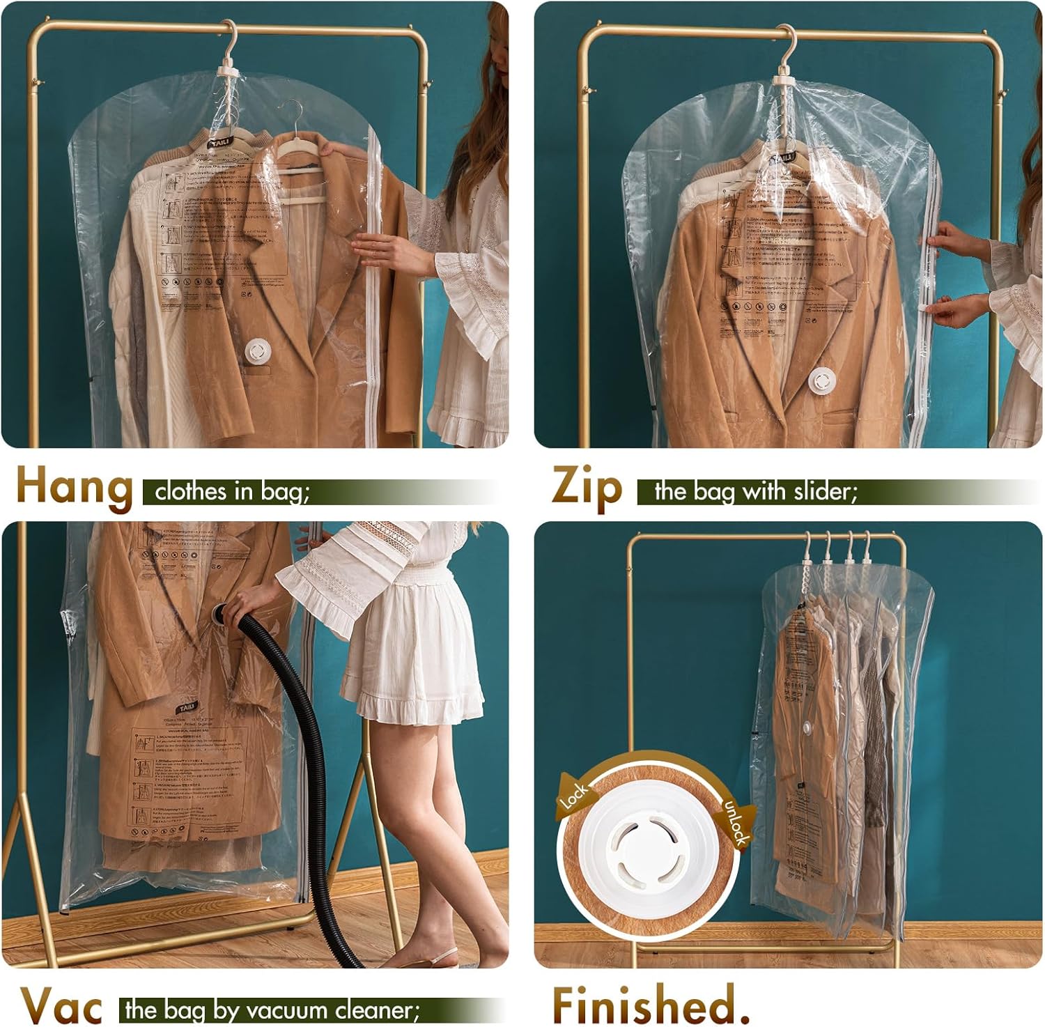 TAILI Vacuum Sealer Storage Bags - Space-Saving Jumbo Clear Bags for Clothing & Travel | 6 Pack
