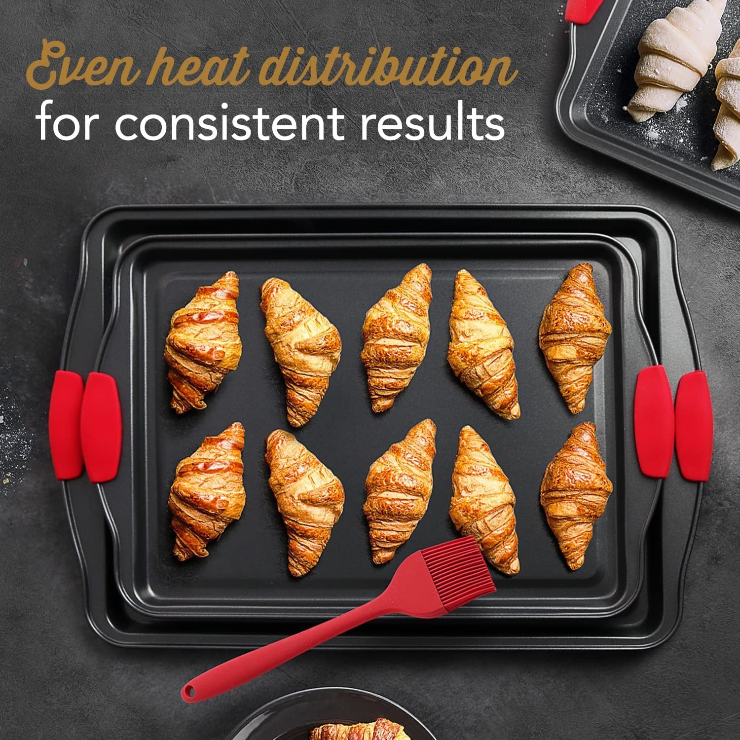 Skiennix 3-Piece Baking Sheet Set - Durable Nonstick Cookie Sheets with Silicone Handles | Black