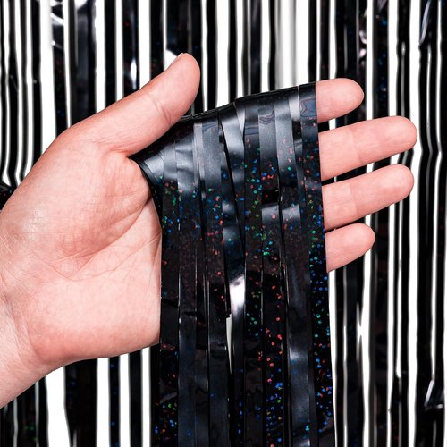 GREATRIL Black Tinsel Curtain Backdrop - Foil Fringe Streamers for Parties & Halloween - 1m x 2.5m | Set of 2
