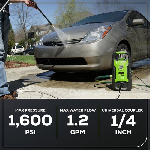 Greenworks Compact Electric Pressure Washer - 1.2 GPM | Lightweight, 20 FT Hose & 35 FT Cord for Cars, Patios & Decks