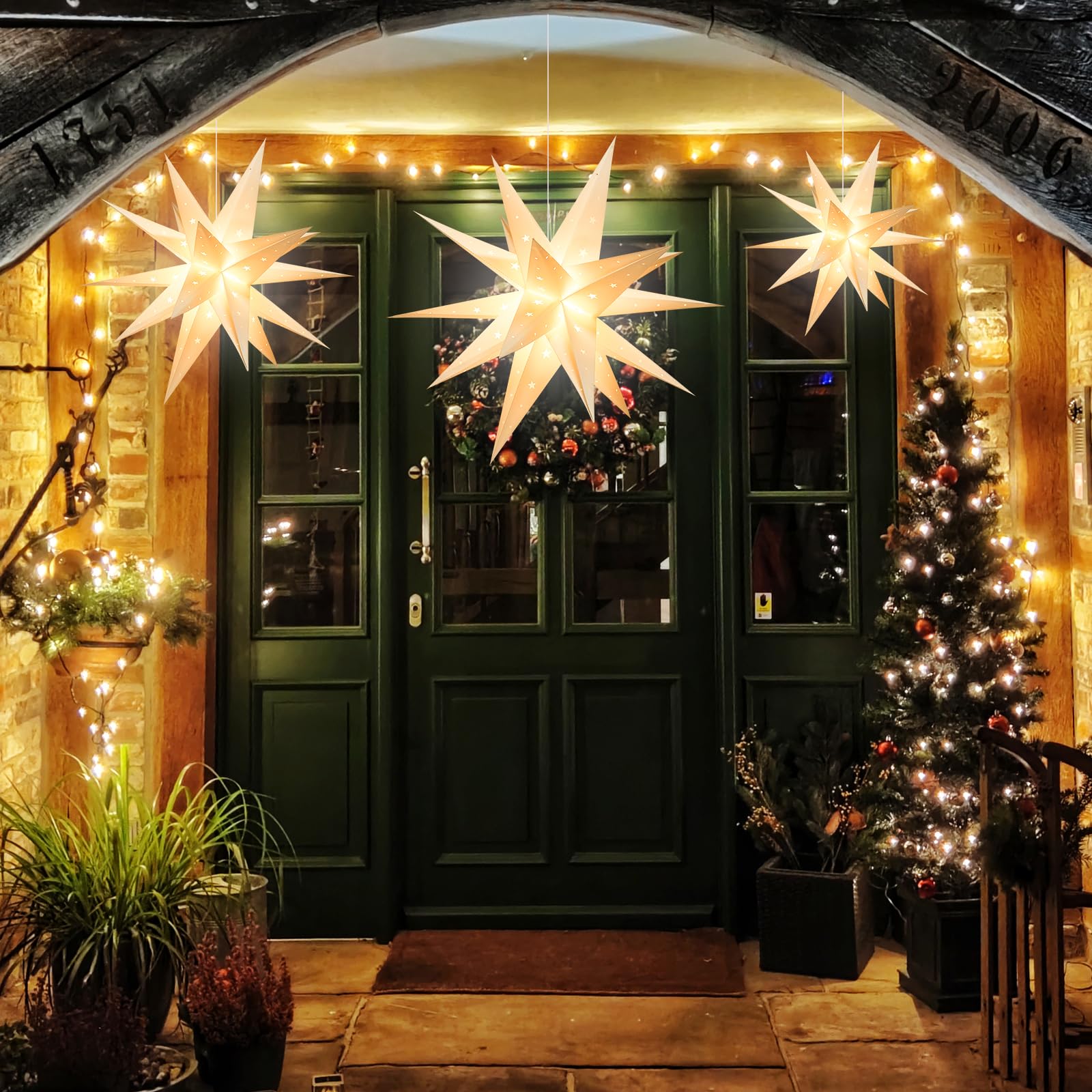 GALACOVE 23" Plug-in Moravian Star Outdoor Light with Timer, Warm White 3D PVC Christmas Star IP44 Waterproof Hanging Decoration for Porch, Garden, Wedding, Indoor Holiday Display