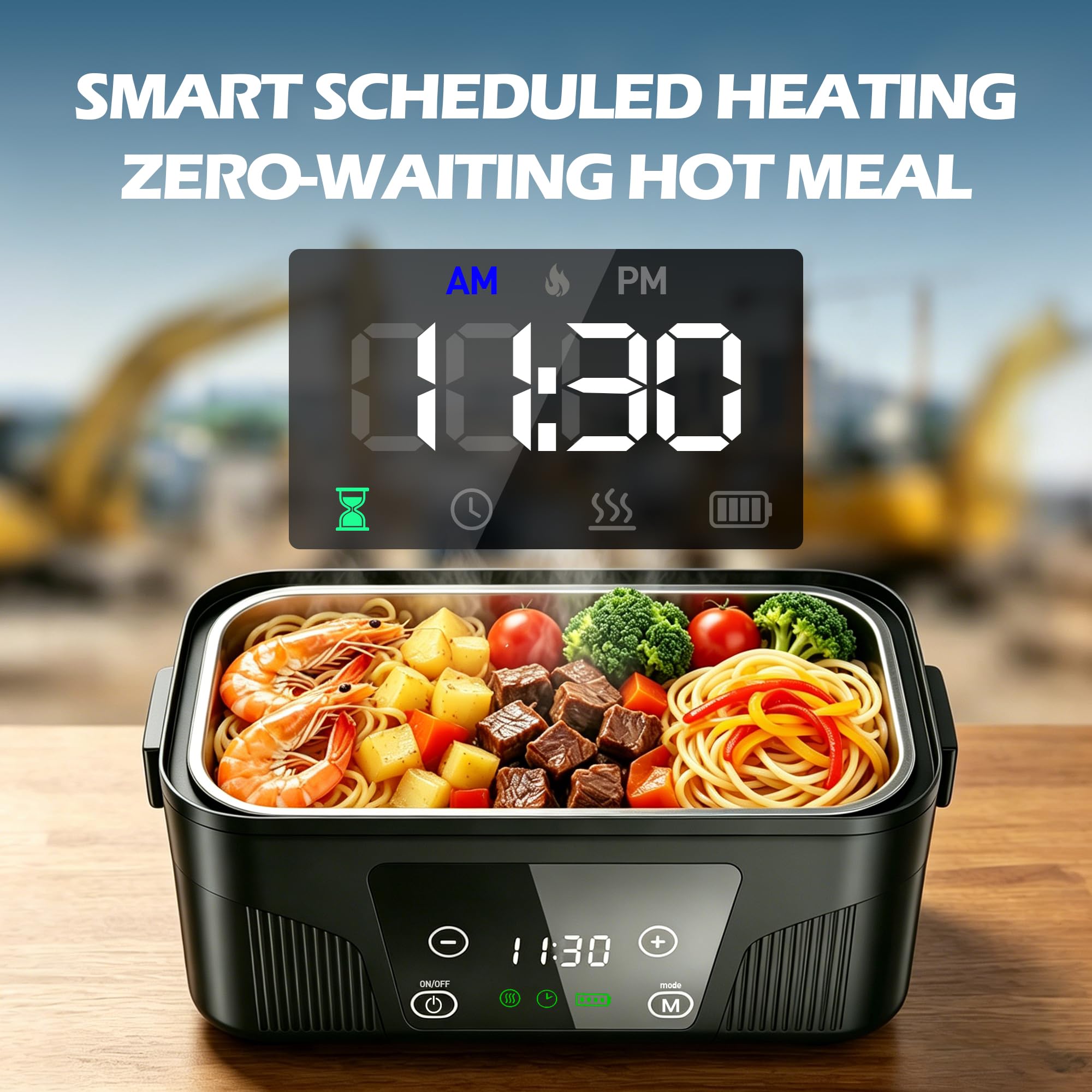 great dachong Heated Lunch Box for Men Adults, 18000mAh Rechargeable Electric Lunch Box Warmer, Wireless Cordless Lunchbox, Portable 6 Cups Battery Powered Food Heater 1.5L for Work Office Car