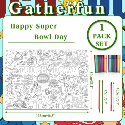 HOWAF Football Coloring Poster with 24 (12 Colors) Paint Pens, Touch Down Football Giant Coloring Poster Game Tablecloth Banner for Football Birthday Gift Party Supplies Classroom Art Craft Suppiles