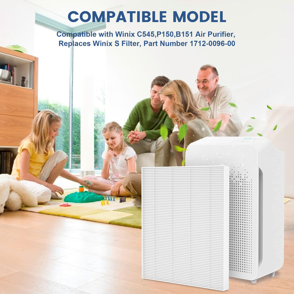 4 Pack C545 Replacement Filter S Compatible with Winix C545 Air Purifier, H13 True Filter S Only, Part number 1712-0096-00 and 2522-0058-00