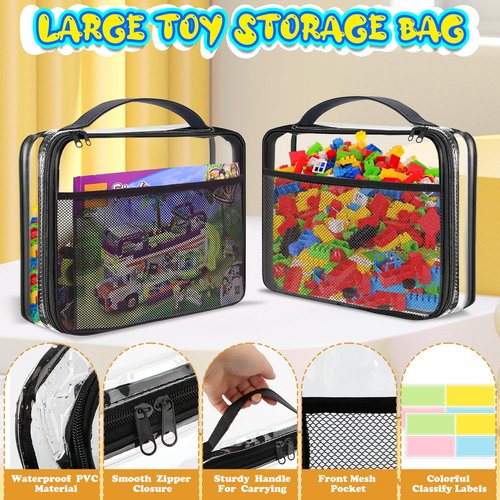 6 Pack Storage Bags with Zipper,12.2 * 9.84 * 2.36in Organizer Bags with Mesh Pockets Name Tag,Waterproof Travel Bags for Board Games,Building Blocks,Puzzles