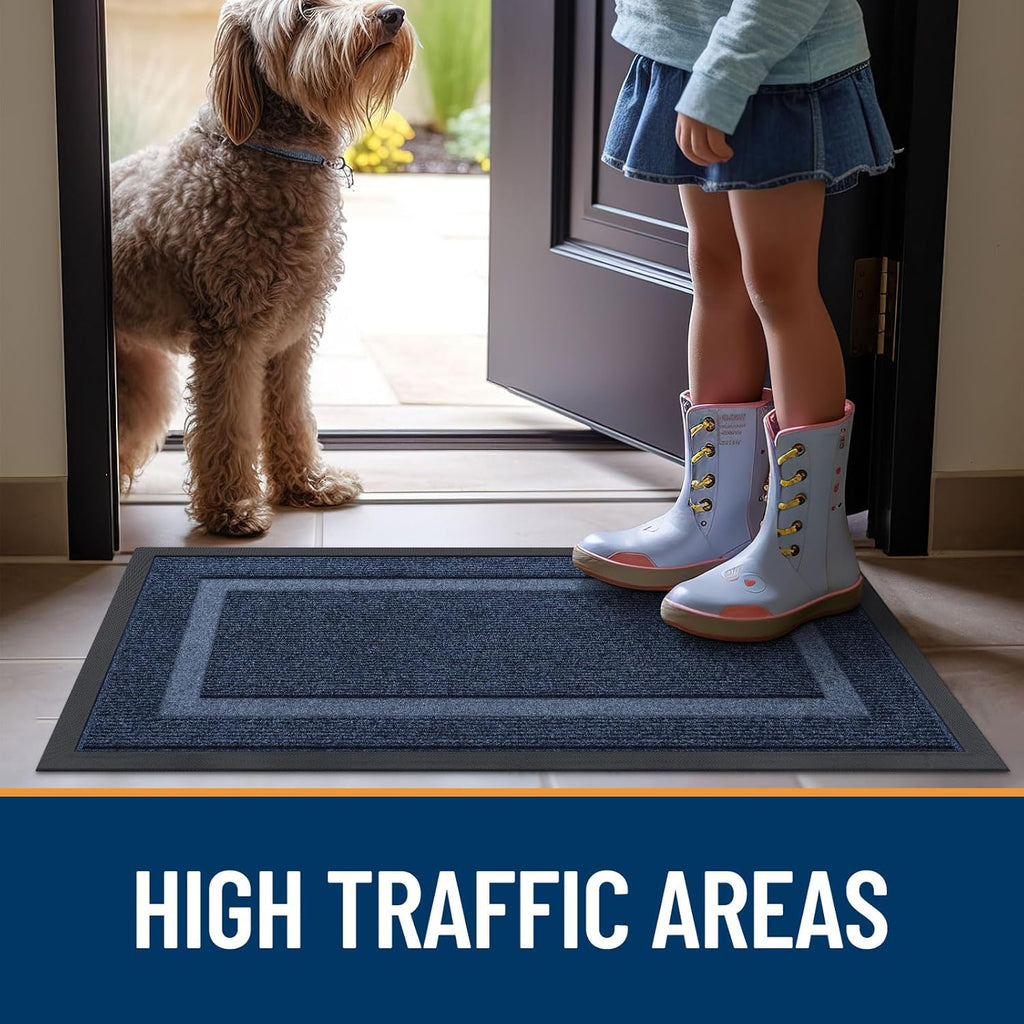 OLANLY Indoor Outdoor Front Door Mat - Waterproof All-Season Doormat, Easy Clean, 23.5x15.5, Blue