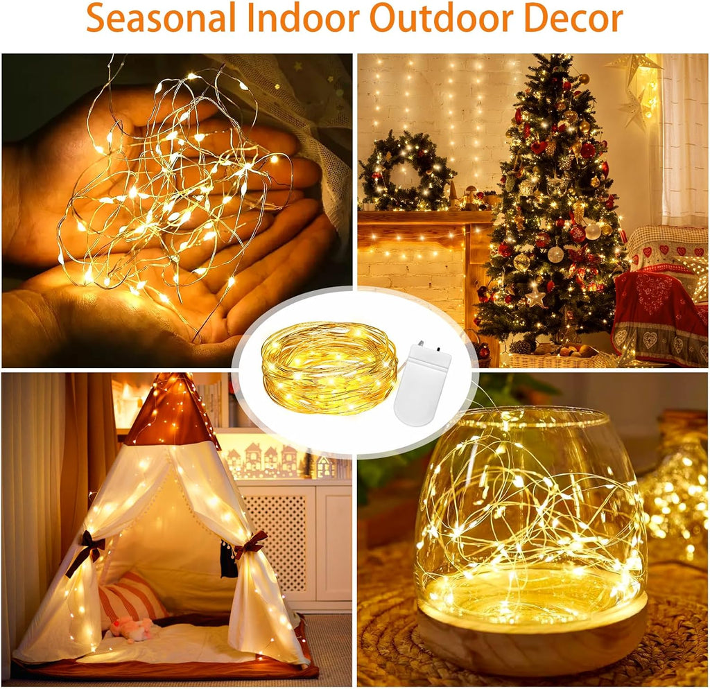 VOOKRY 30 LED Fairy Lights - 10 ft Battery Operated Mini Silver Wire for DIY Crafts & Wedding Decor