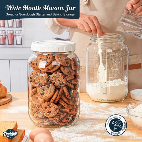 Dwbligt 2 Pack Wide Mouth Mason Jars with Airtight Lid and Silicone Ring - 1 Gallon Large Glass Containers for Food Storage like Flour Sugar, Sun Tea, Kombucha, Refrigerator Safe Fermentation Jar