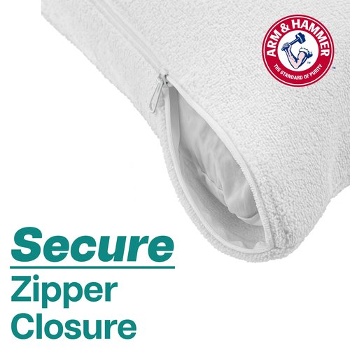 Arm & Hammer Soft Terry Body Pillow Protector, Waterproof, Zipper Closure, White, Standard/Queen, 2-Pack