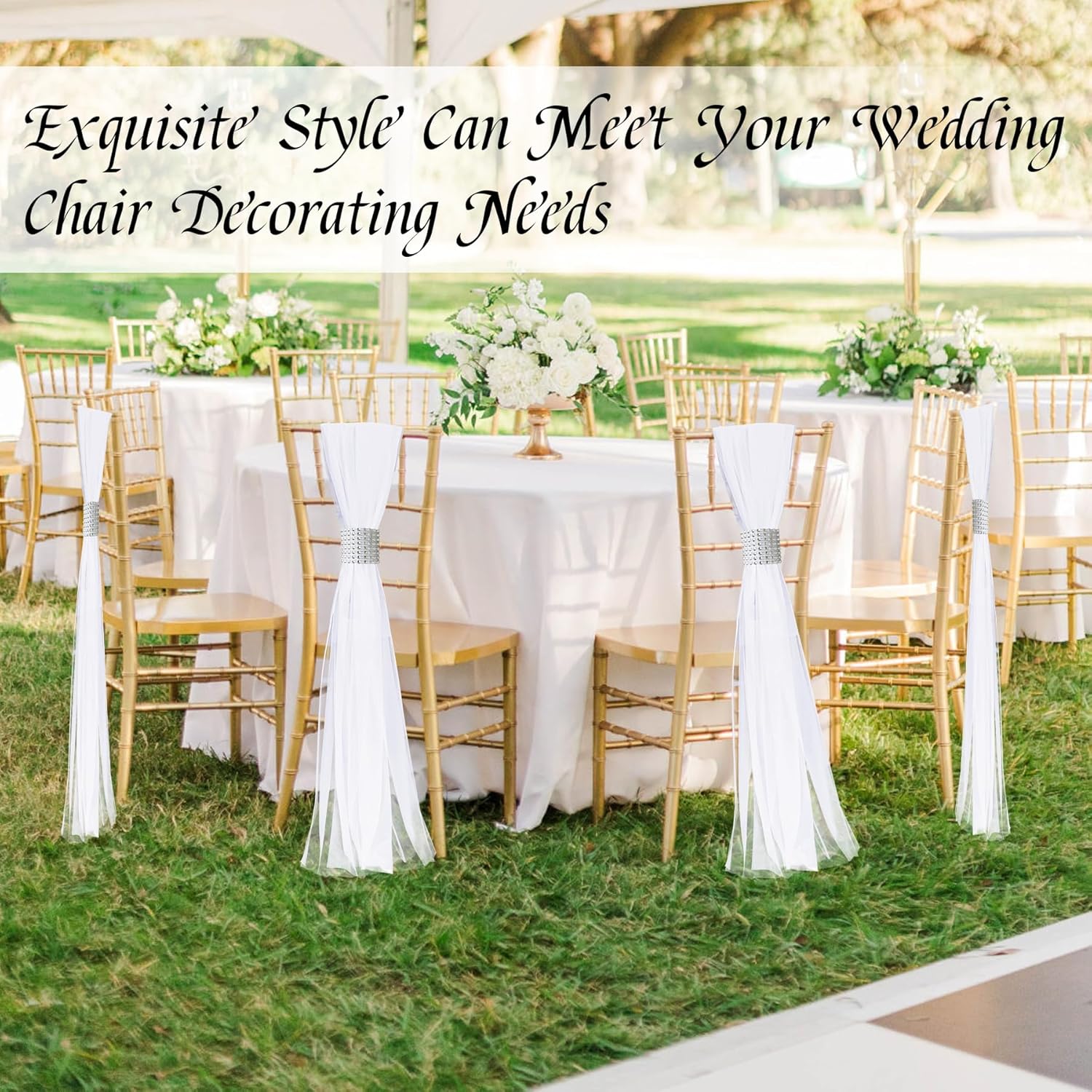 Skiennix 26 Sets Large White Pew Bows - Tulle Wedding Aisle Chair Decorations for Ceremonies