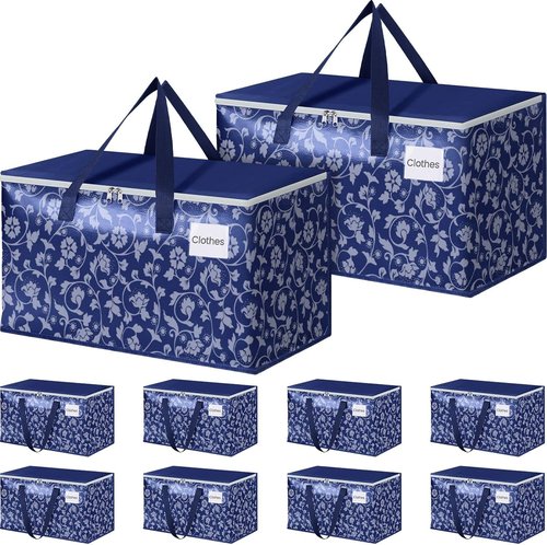 HomeHacks Extra Large Moving Bags - Heavy Duty Luggage with Smooth Zipper & Sturdy Handles | 88L Capacity, 10-Pack, Blue