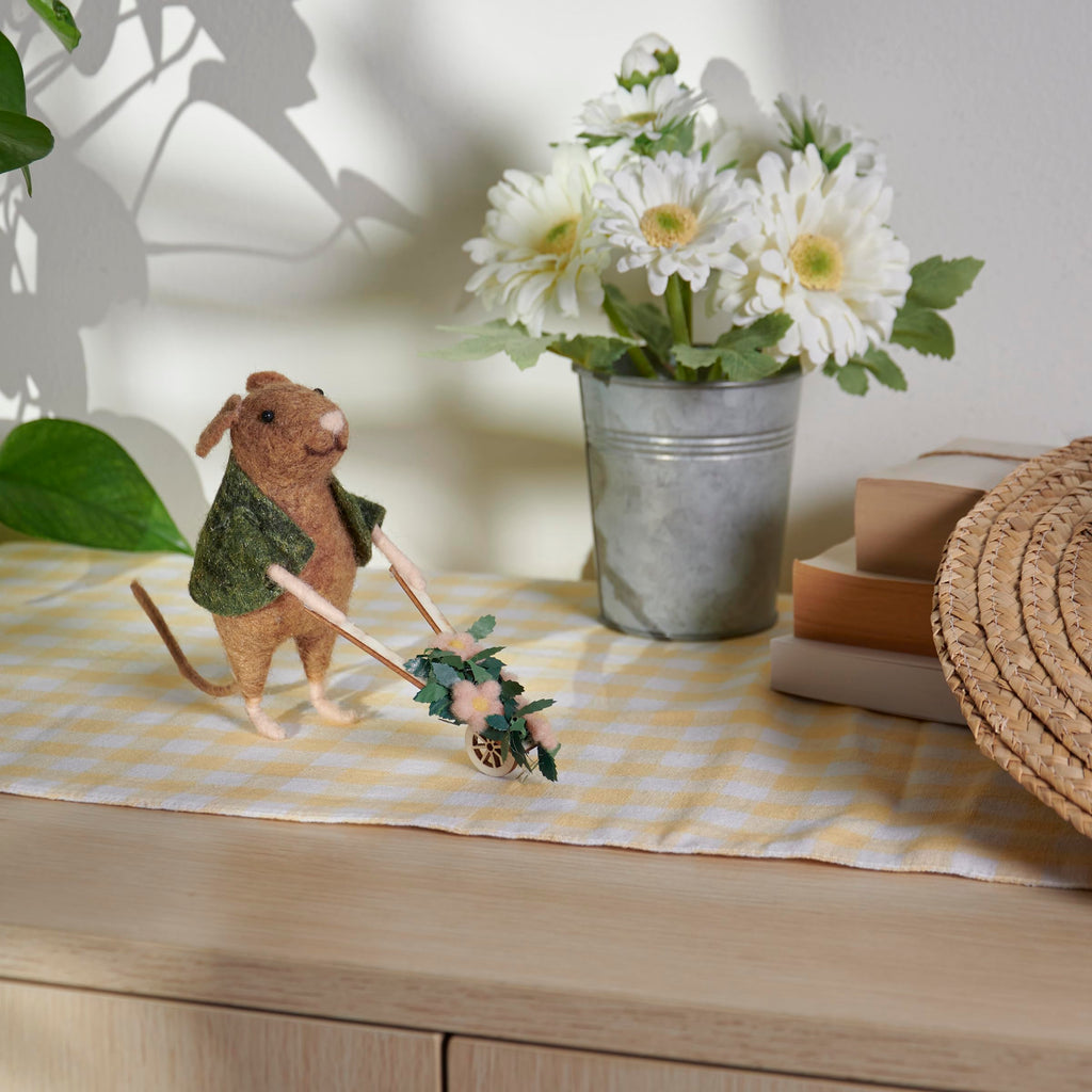 Primitives by Kathy Collectible Critter, Gardening Mouse Pushing Spring Flower Wheelbarrow | Coordinates with Spring Home Décor or Garden Themed Displays