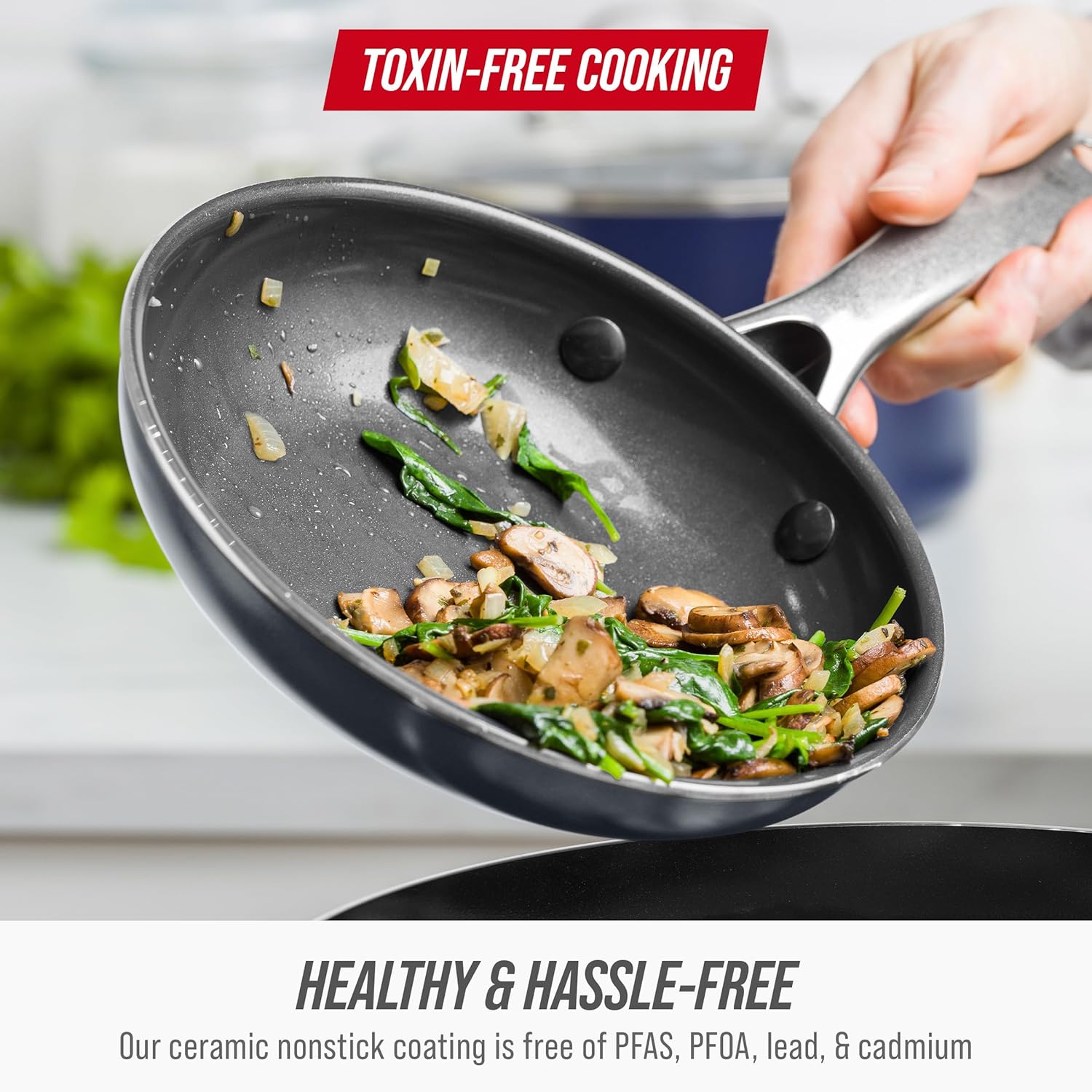 Blue Diamond 8" Nonstick Frying Pan - Ceramic Diamond Infused, PFAS-Free, Dishwasher Safe, Gray