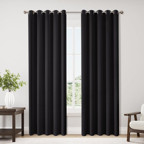 ChrisDowa Blackout Curtains - Extra Wide Thermal Insulated Room Darkening Panels, 70 x 84 Inch, Black