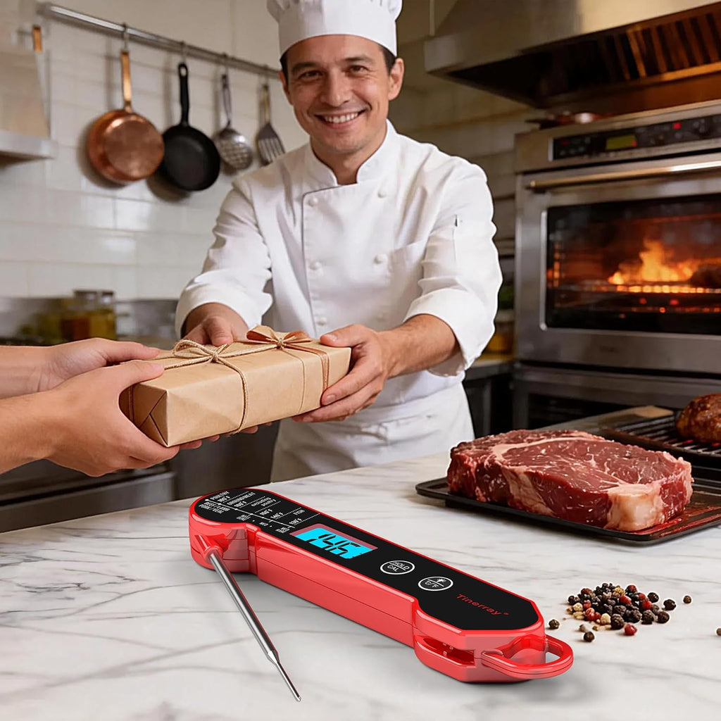 Professional Digital Meat Thermometer - Instant Read Waterproof Folding Probe with Backlight & Calibration for BBQ, Grill, Cooking