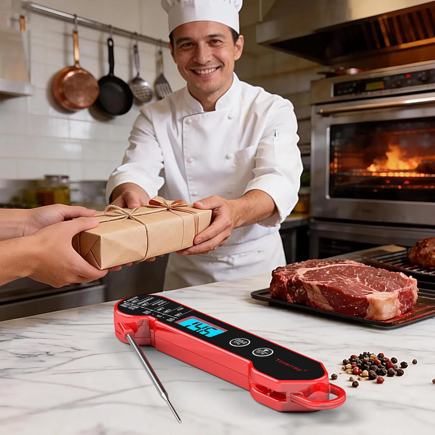 Professional Digital Meat Thermometer - Instant Read Waterproof Folding Probe with Backlight & Calibration for BBQ, Grill, Cooking