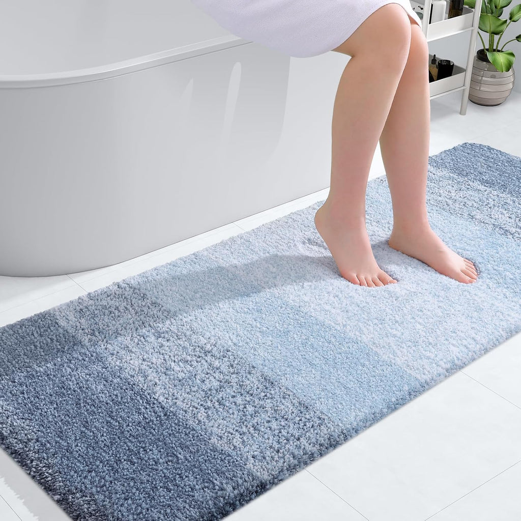 OLANLY Bathroom Runner Rugs - Extra Soft Microfiber, Quick Dry & Machine Washable | 59x24, Blue