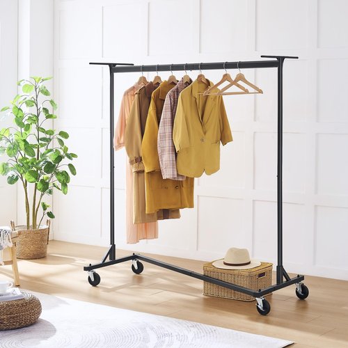 Hoctieon Z Clothes Rack with Cover, Metal Heavy Duty Clothing Rack, Rolling Garment Rack with Wheels, with Dustproof Cover Waterproof Protector, with 2 Durable Zippers, for Hanging Clothes, Black