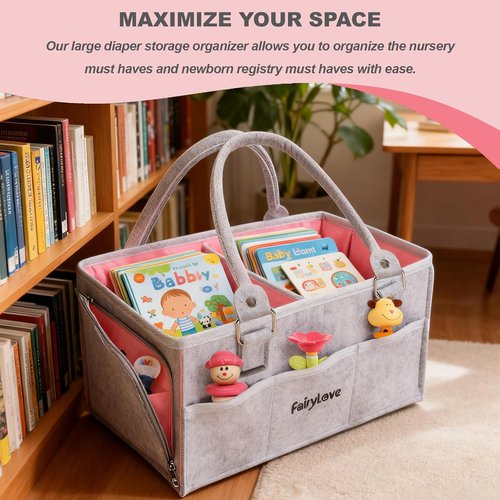 Large Baby Diaper Caddy Organizer - Portable Nursery Storage Tote for Changing Table & Car | Ideal Baby Shower Gift