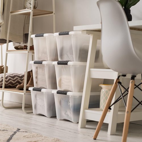 IRIS USA Stackable Plastic Storage Bins - 19 Qt, BPA-Free, Durable Lids, 6 Pack - Pearl Color