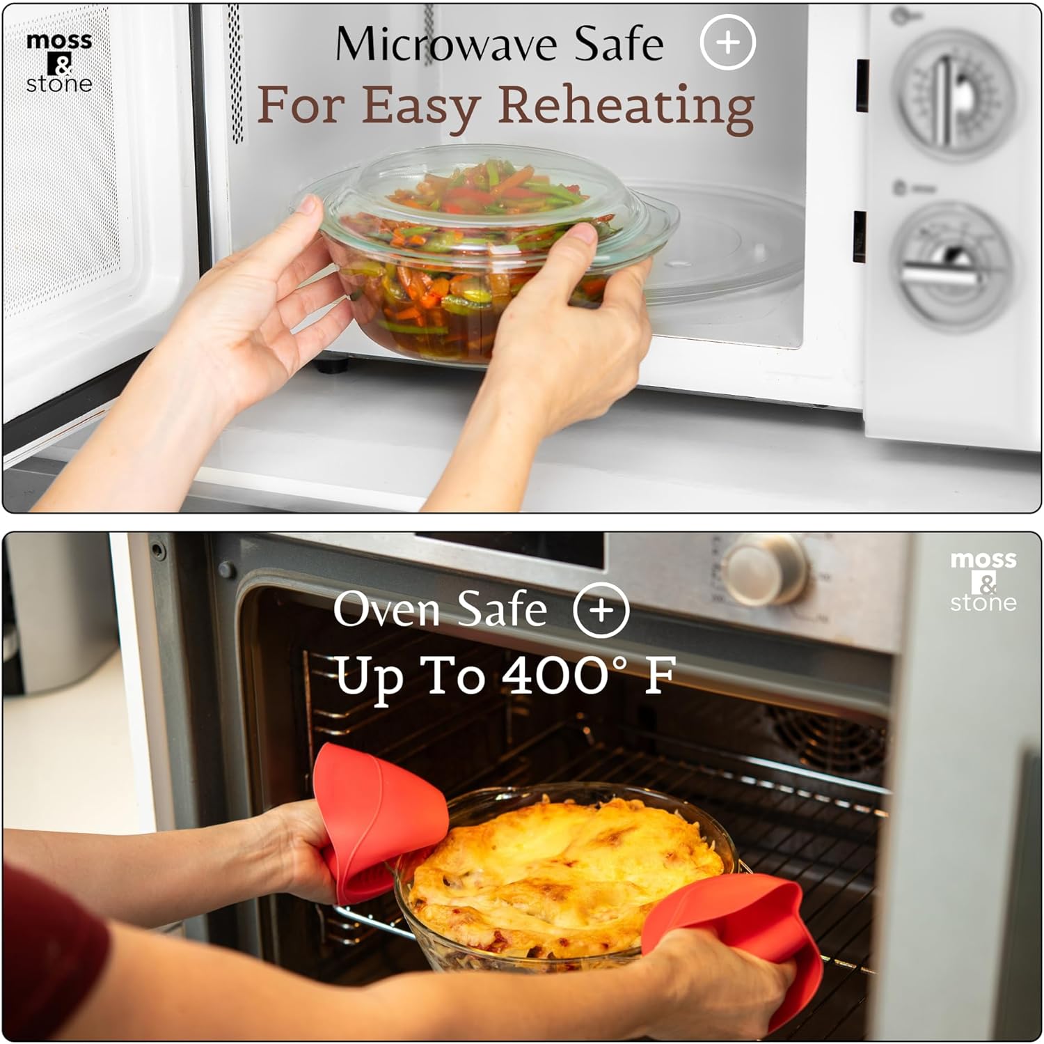 Moss & Stone 6-Piece Clear Glass Casserole Dishes Set - Durable Tempered Bakeware with Lids | Microwave Safe, 3 Round Sizes