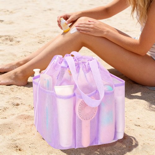 Kinlop Mesh Shower Caddy - Portable 8-Pocket Tote with Drawstring for Dorms, Gym & Travel | Macarons Color