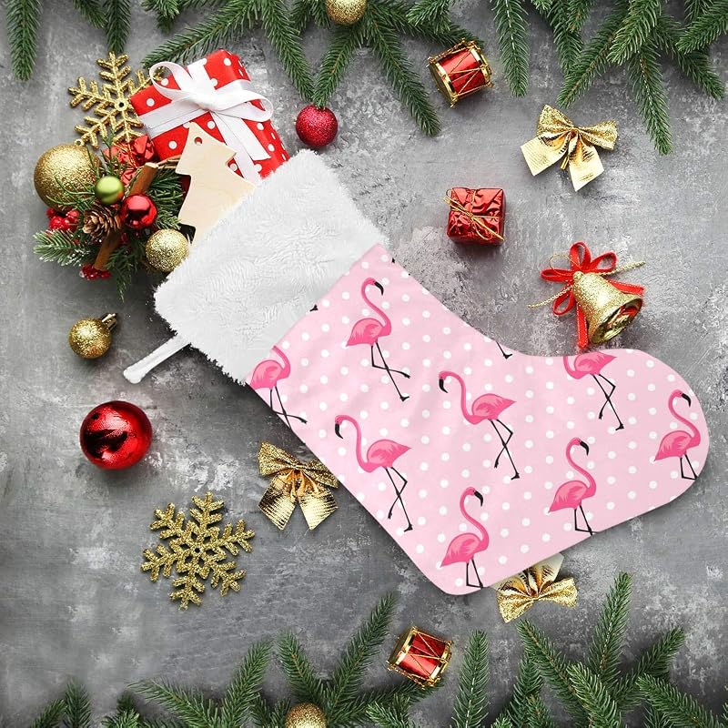 Stocking 17.7 Inch White Dots Flamingo Christmas Stocking - 1 Pack, Blueangle