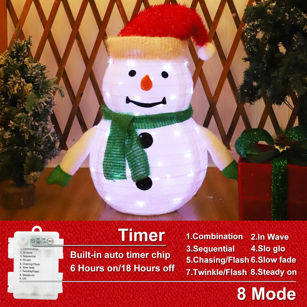 Snowman Christmas Decorations,2Ft Pre-Lit 45LED Light Up Collapsible Snowman Decor, Pop Up Snowman with Metal Stand for Indoor Outdoor Xmas Tree Garden Yard Home Party Decor