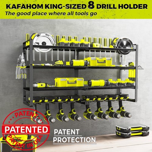 KAFAHOM Power Tool Organizer - Heavy-Duty 8 Drill Wall Mount Storage Rack | 4 Layers with Tool Holders