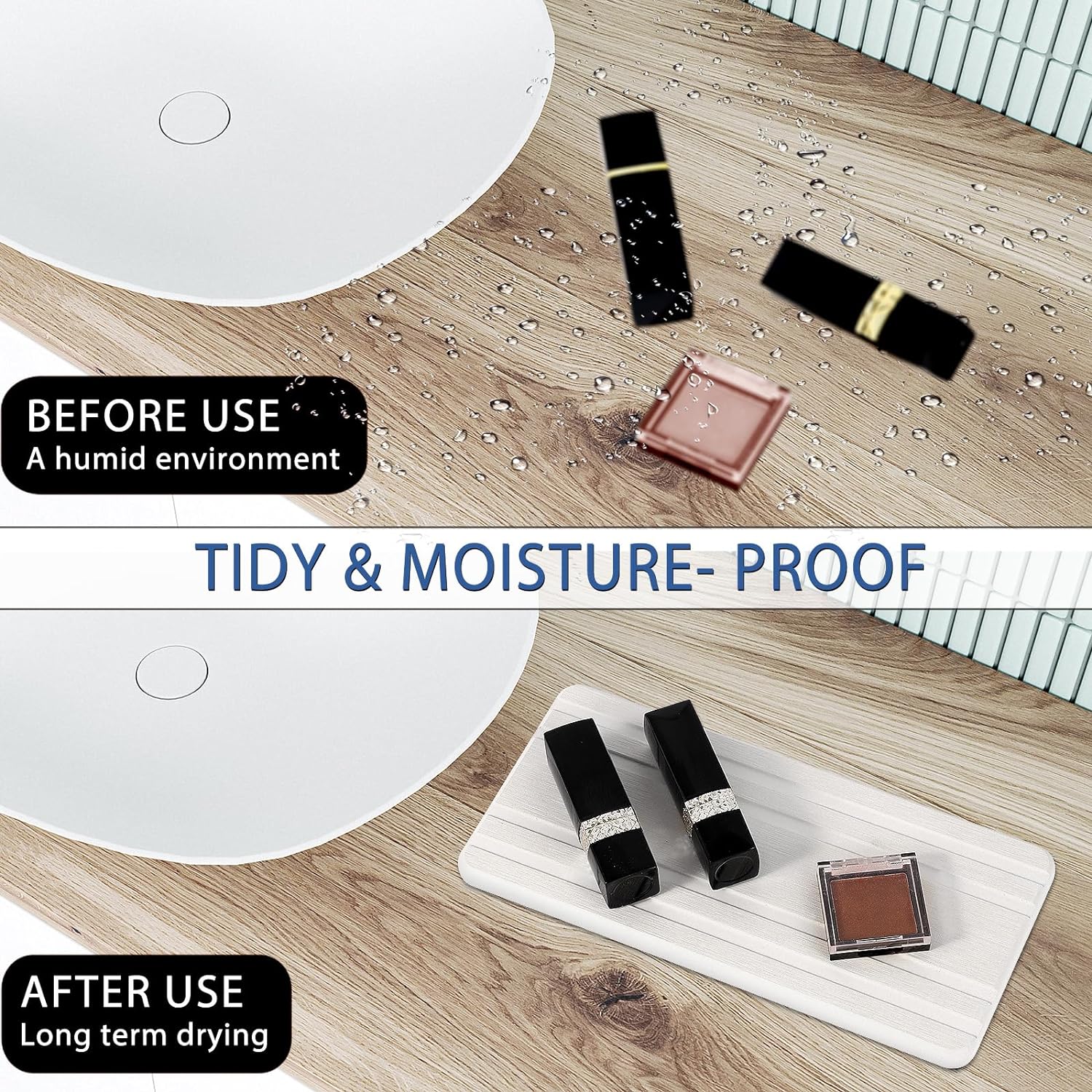 Skiennix Water Absorbing Stone Tray - Quick Drying Diatomite Coasters for Bathroom & Kitchen Sink | 2PCS Set