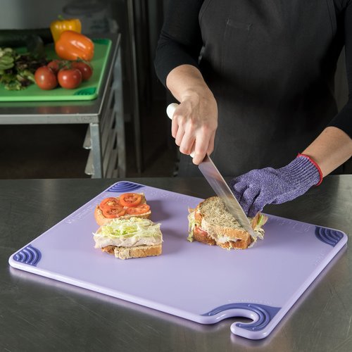 San Jamar Saf-T-Grip Cutting Board for Restaurants, Saf-T-Zone Cutting Board, 15" X 20", Purple