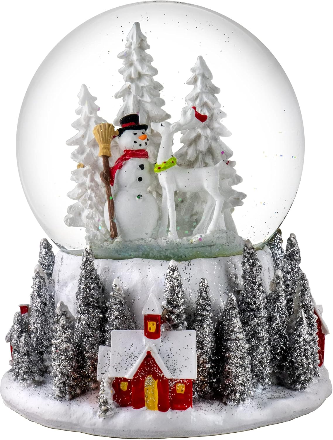 San Francisco Music Box Company Snow Globe - 120MM Santa & Snowman with Red Village Base