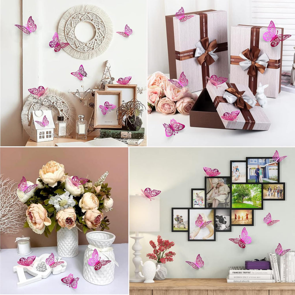 Skiennix Butterfly Decorations - 72 Pcs in 3 Sizes & Styles | Perfect for Party & Wall Decor (Purple)