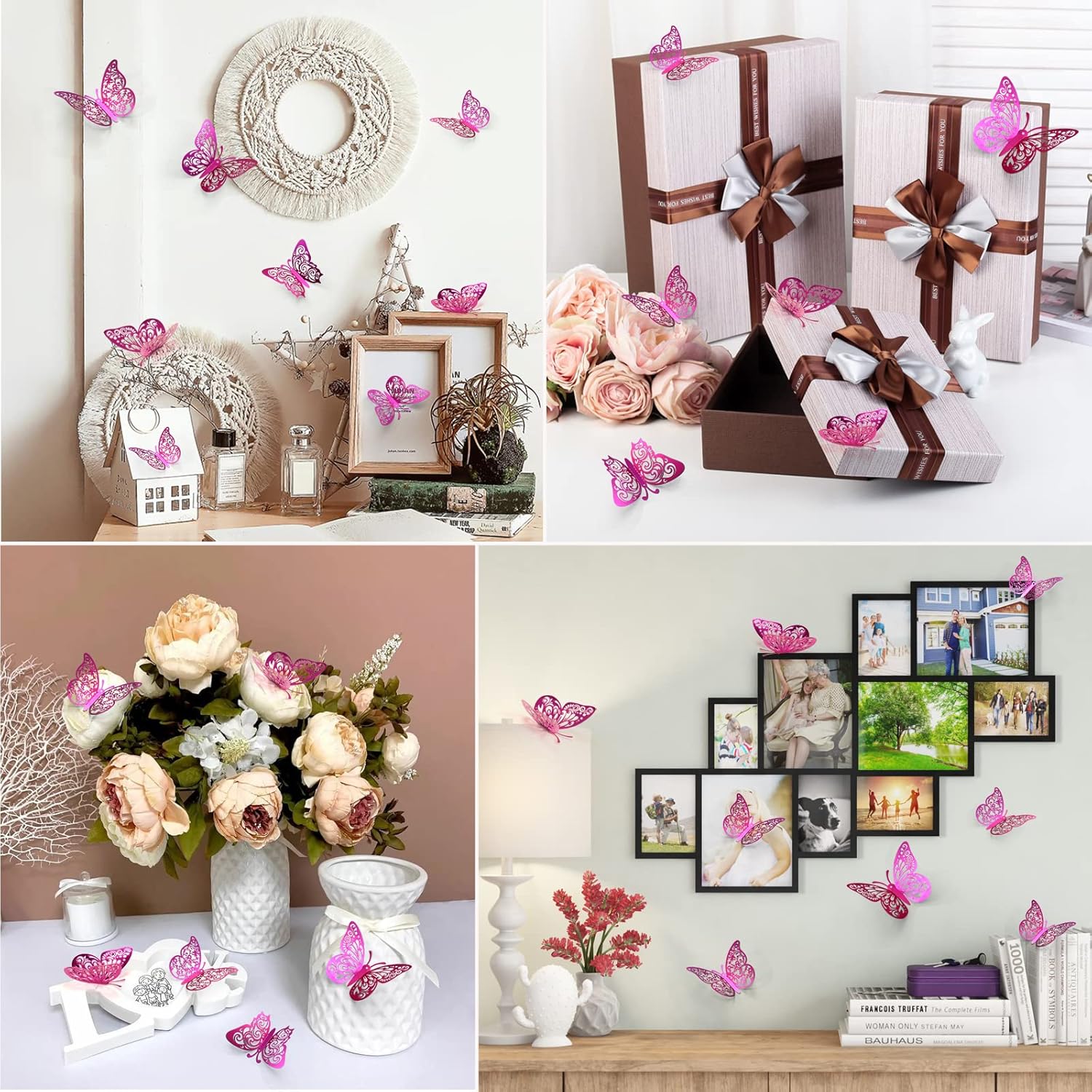 Skiennix Butterfly Decorations - 72 Pcs in 3 Sizes & Styles | Perfect for Party & Wall Decor (Purple)
