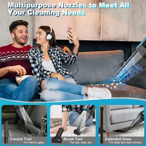 Blestan Cordless Car Vacuum - Lightweight High-Power Handheld Cleaner with LED Light | Ideal for Home, Office & Pet Hair, Black/Blue