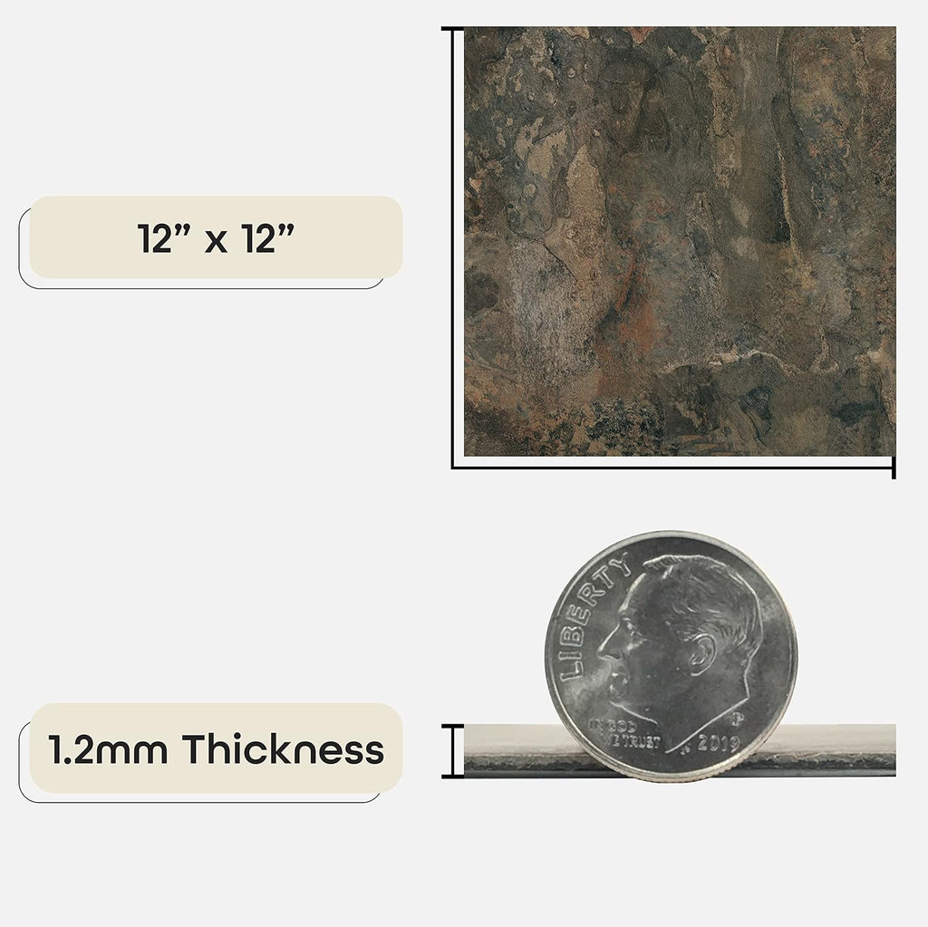 Nexus Self-Adhesive Vinyl Floor Tiles - Dark Slate Marble, 12" x 12", 20 Tiles | Easy Peel & Stick DIY Flooring