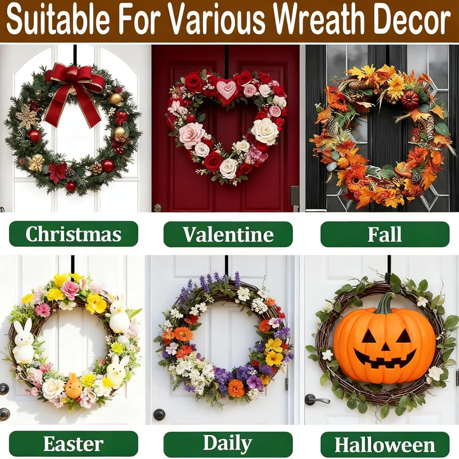 Skiennix Wreath Hanger - Adjustable 15" to 25" for Christmas & Fall Door Decorations | Black