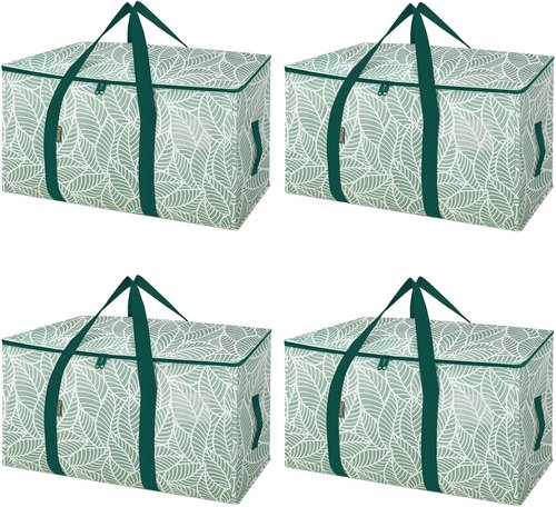 BALEINE 4-Pack Heavy-Duty Moving Bags - Oversized Storage Totes with Reinforced Handles (Antique Foliage)