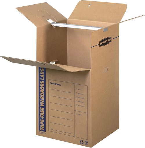Bankers Box Tall Wardrobe Box - Tape-Free Design for Easy Storage | 24" x 24" x 40", 3 Pack