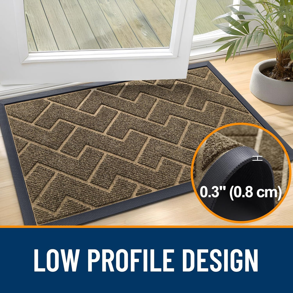 OLANLY Indoor Outdoor Front Door Mat - Waterproof All-Weather Doormat | Sturdy Rubber, Herringbone Design (Brown, 71x47)