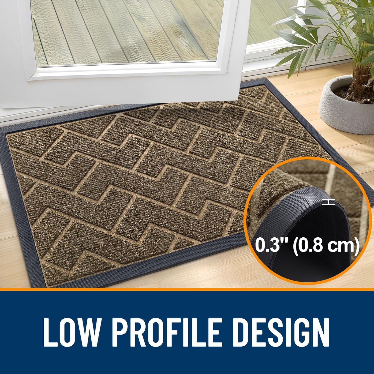 OLANLY Indoor Outdoor Front Door Mat - Waterproof All-Weather Doormat | Sturdy Rubber, Herringbone Design (Brown, 71x47)