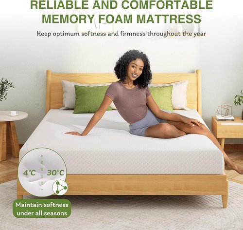 EGOHOME 12-Inch Memory Foam Mattress - Cooling Green Tea Gel for Pressure Relief | CertiPUR-US Certified, 75''L x 54''W, White