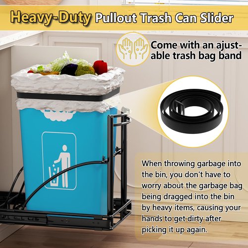 AMENER Under Sink Trash Can 7-13Gal 50Qt Pull Out Trash Bin Under Cabinet Trash Can Pull Out Kit ≥13" Wx17 Hx17 D, Sliding Garbage Can Under Counter, No Can Include (Black)