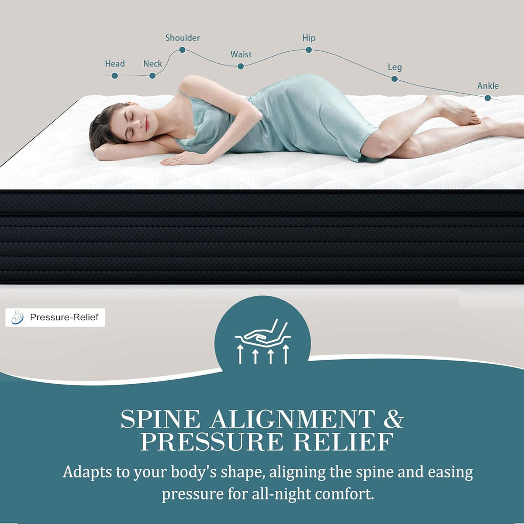 Sleepmax Extra Firm Queen Mattress - 12-Inch Deep Sleep Hybrid with Pressure Relief | Deluxe Cooling Design, CertiPUR-US Certified, 365-Night Trial
