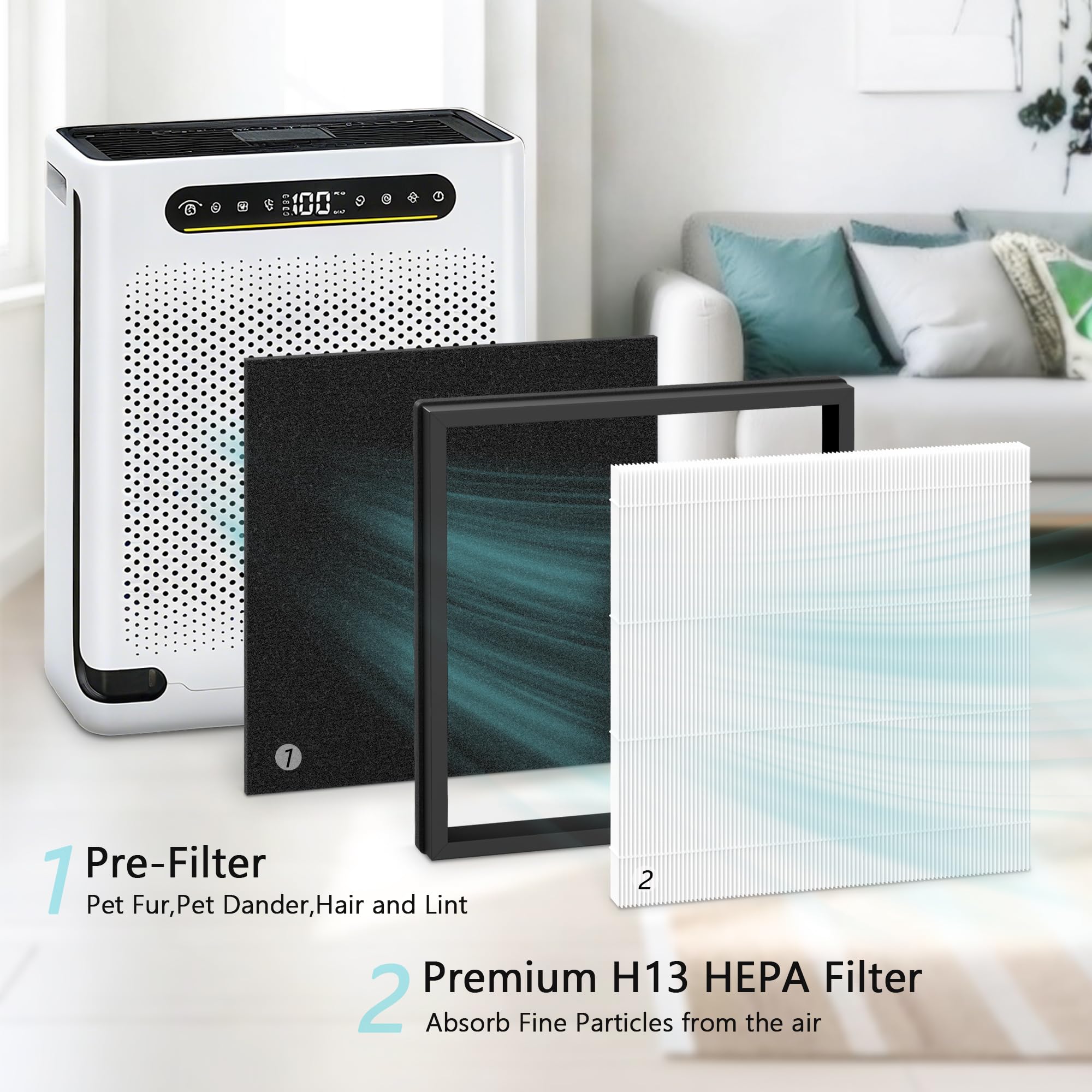 HAP605 Replacement Filters for XenonLab HAP605 HAP607 and for FreAire HAP605 HAP607 Air Purifier, 3-in-1 HAP607 HEPA Filter with Activated Carbon for Home with Extra 6pcs Aroma Pads, 4 Packs